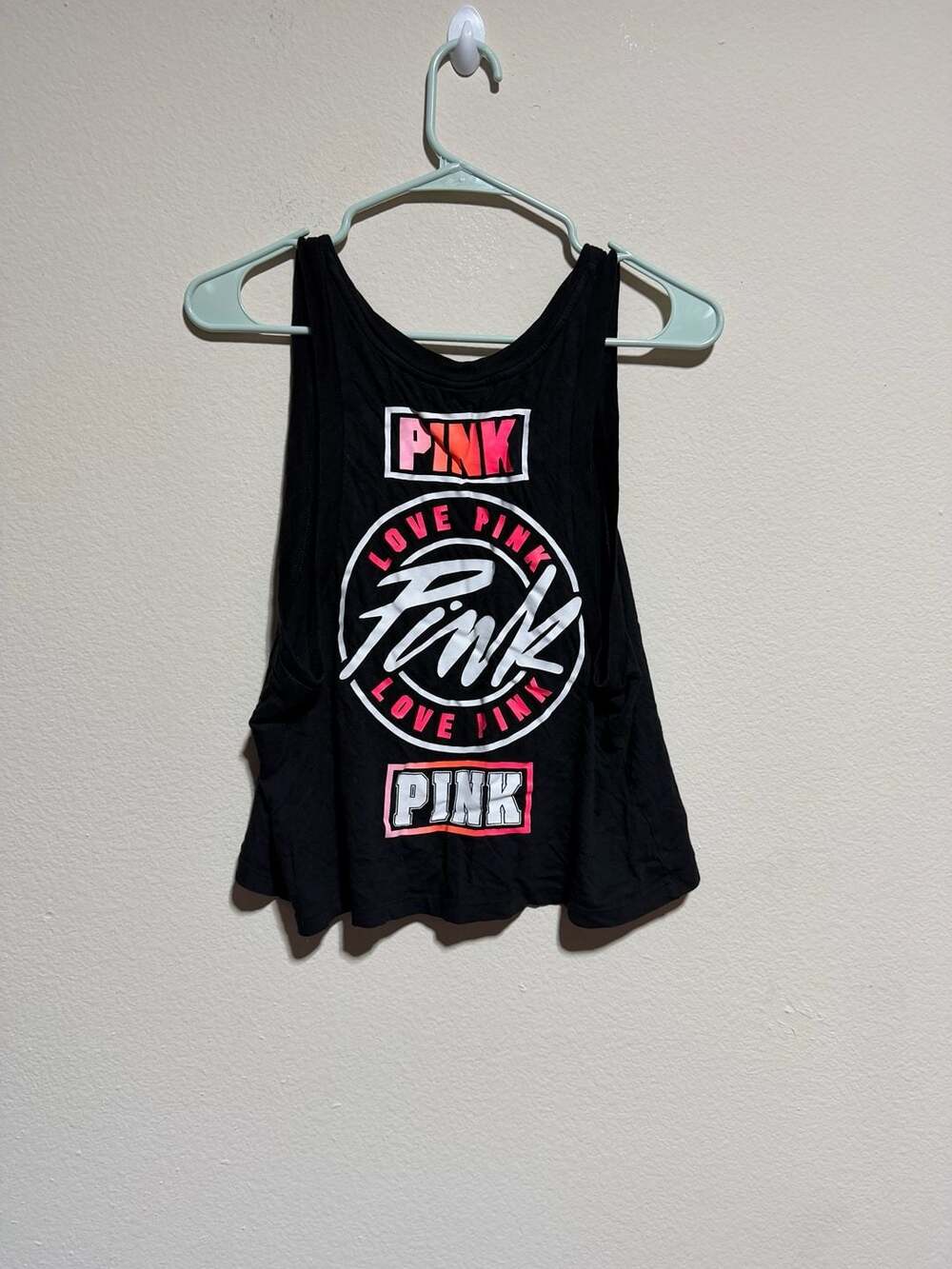 Victoria's Secret PINK Logo Graphic Crop Tank Top Black Size S - Picture 3 of 3